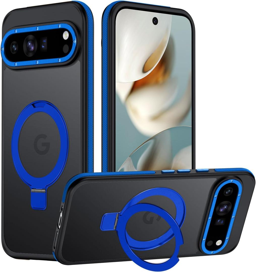 for Google Pixel 9 Pro XL Case, Magnetic Adjustable Ring Stand [Fit for Magsafe], [Military-Grade Shockproof Protection] Phone Case with Kickstand&Ring Holder 2 (Blue)