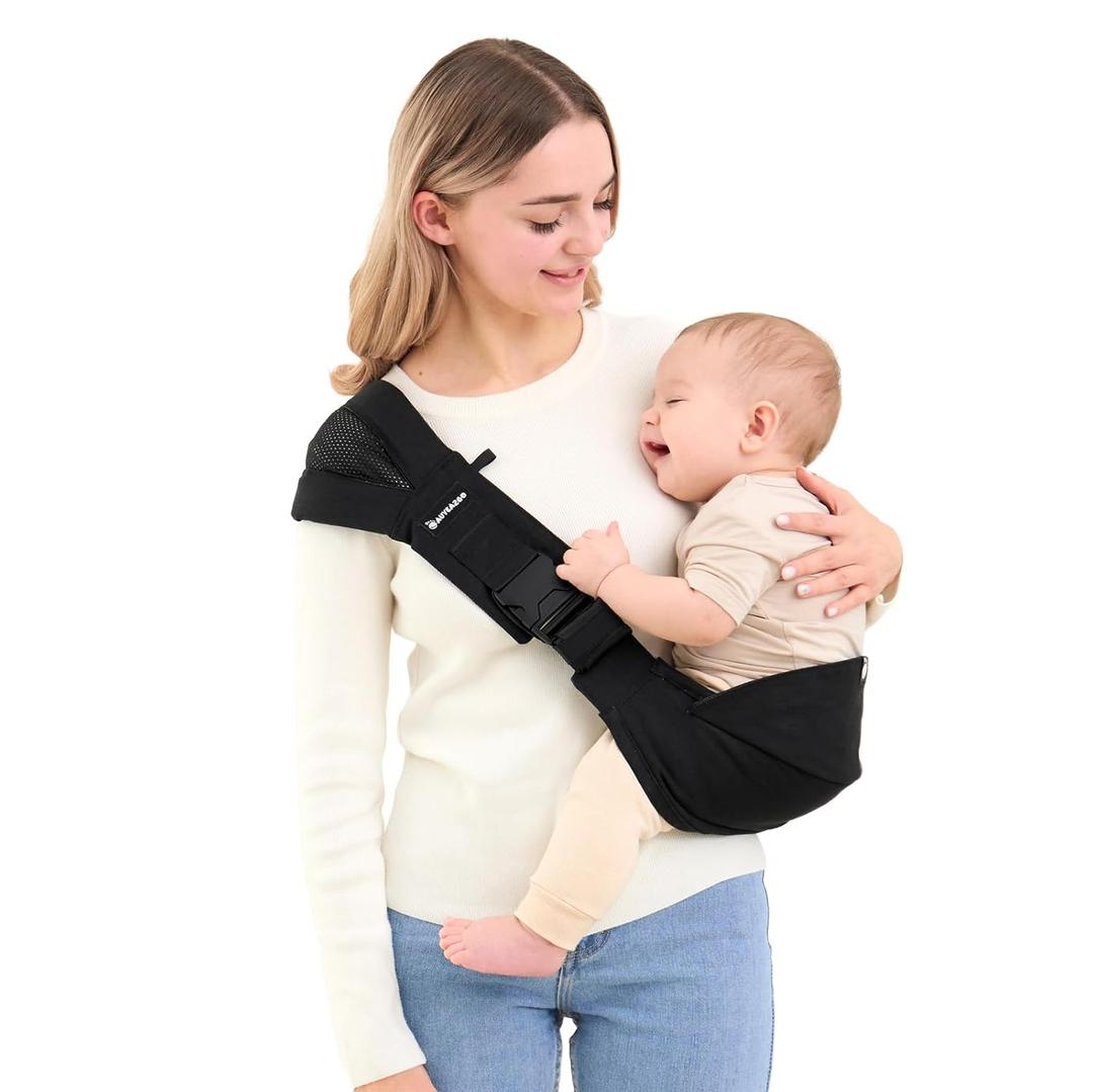 Toddler Sling Carrier, Premium Cotton, Expandable & Ergonomic, One Size Fits All, Ideal for 6-48 Months (11-44 lbs), Compact & Easy to Use, Pure Black