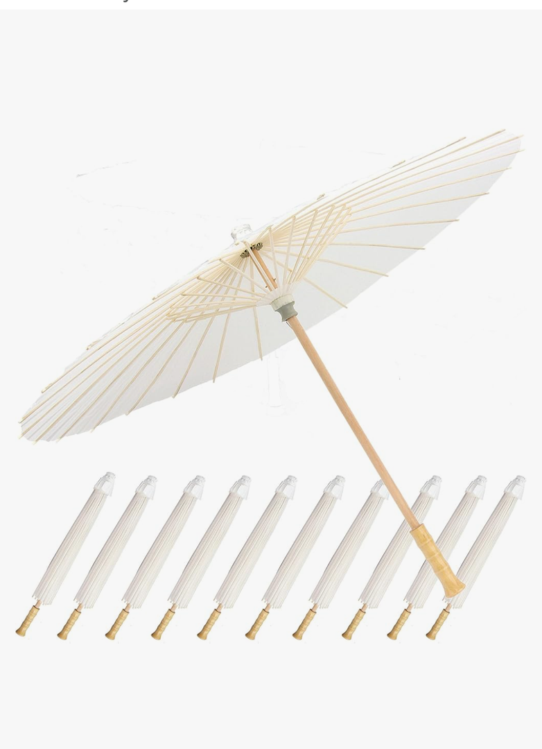 21" Paper Umbrellas for Weddings Wooden Handle Parasol Umbrella Decorative Chinese Japanese White Paper Painting Umbrellas Crafts for Wedding Bridal Party Décor 11 pc