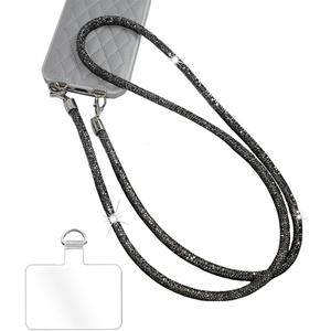 Phone Crossbody Lanyard, Crystal Phone Lanyard with Full Rhinestone Bling Glitter, Bling Phone Strap with Tether Patch for Most Phone Handbag WalletBlack