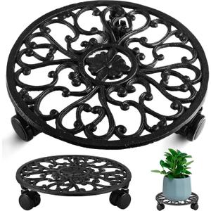 11 Inch Rolling Plant Stand with Wheels Wrought Iron Rolling Plant Stand with Casters Heavy Duty for Indoor Plants Rollers Base Metal Round Plant Dolly withWheels 1 Pack