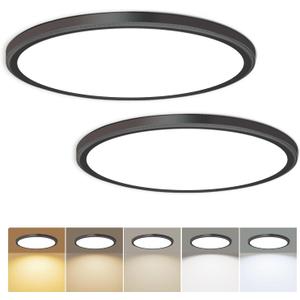 Hunhun 2 Pack 3200lm LED Flush Mount Ceiling Light 28W 12 Inch 5CCT Adjustable Super Slim 0.87 inch Round Ceiling Lamp for Bedroom, Living Room, Kitchen, Laundry - Black