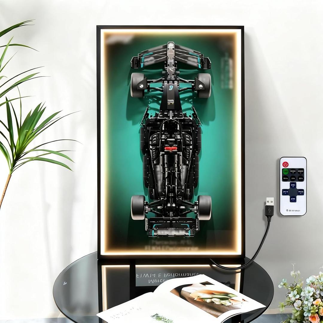 Display Wallboard for Lego Technic Mercedes-AMG F1 Performance Race Car 42171 with LED Lights, AMG Collectibles Wall Mount, Led F1 42171 Wall Hanging Display Frame for Lego(No Car Included)
