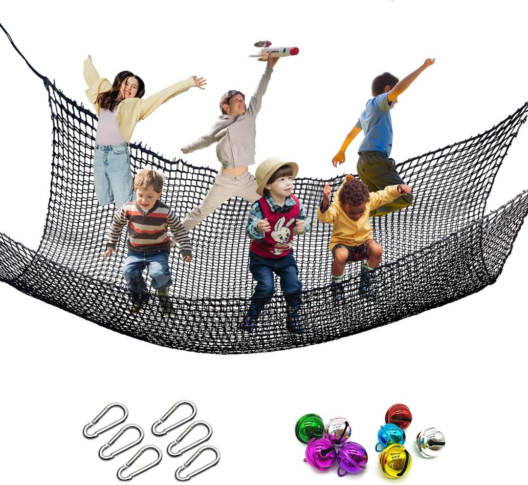 Tongmo Climbing Cargo Net, 6.5' X 9.8' Double Layers Playground Safety Net, Kids Backyard Climbing Net, Used for Treehouse Accessories with Storage Bag and Carabiners (black)