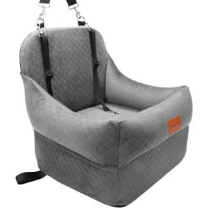 Dog Booster Car Seat with 7 Inches of Interior Height,Elevated Pet Car Seats for Small/Medium Sized Dogs,Puppy Portable Carseat,Washable Removable Cover Travel Safety Seat,Easy to Use(H-Grey)