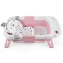 Baby Bathtub for Newborn Infant, Collapsible Baby Bathtub with Temperature Display & Soft Cushion, Infant to Toddler Bathtub, Portable Foldable Travel Bath Tub, 0-18 Months (Pink)