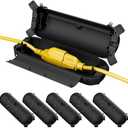 [6 Pack] Outdoor Extension Cord Safety Cover with Waterproof Seal, Weatherproof Electrical Connection Box to Protect Outdoor Outlet, Plug, Socket, Halloween, Christmas Holiday Decoration Light, Black