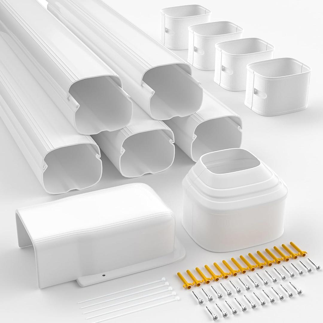 GISSVOGEEK 4"" 7.5Ft Mini Split Line Set Cover Kit, PVC Decorative Line Set Cover for Mini Split Air Conditioners, Central AC and Heat Pumps