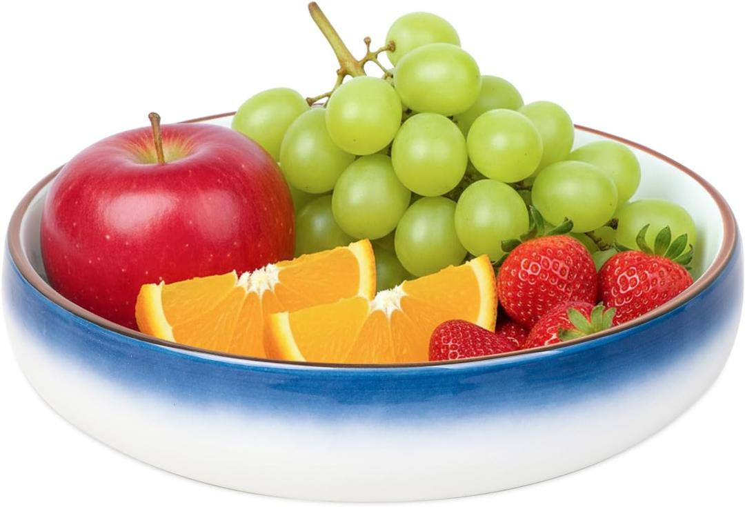 Fruit Bowl for Kitchen Counter, Blue-Edged Minimalist Ceramic Decorative Bowl, Key Bowl for Entryway Table, Home Dcor Accent Dish