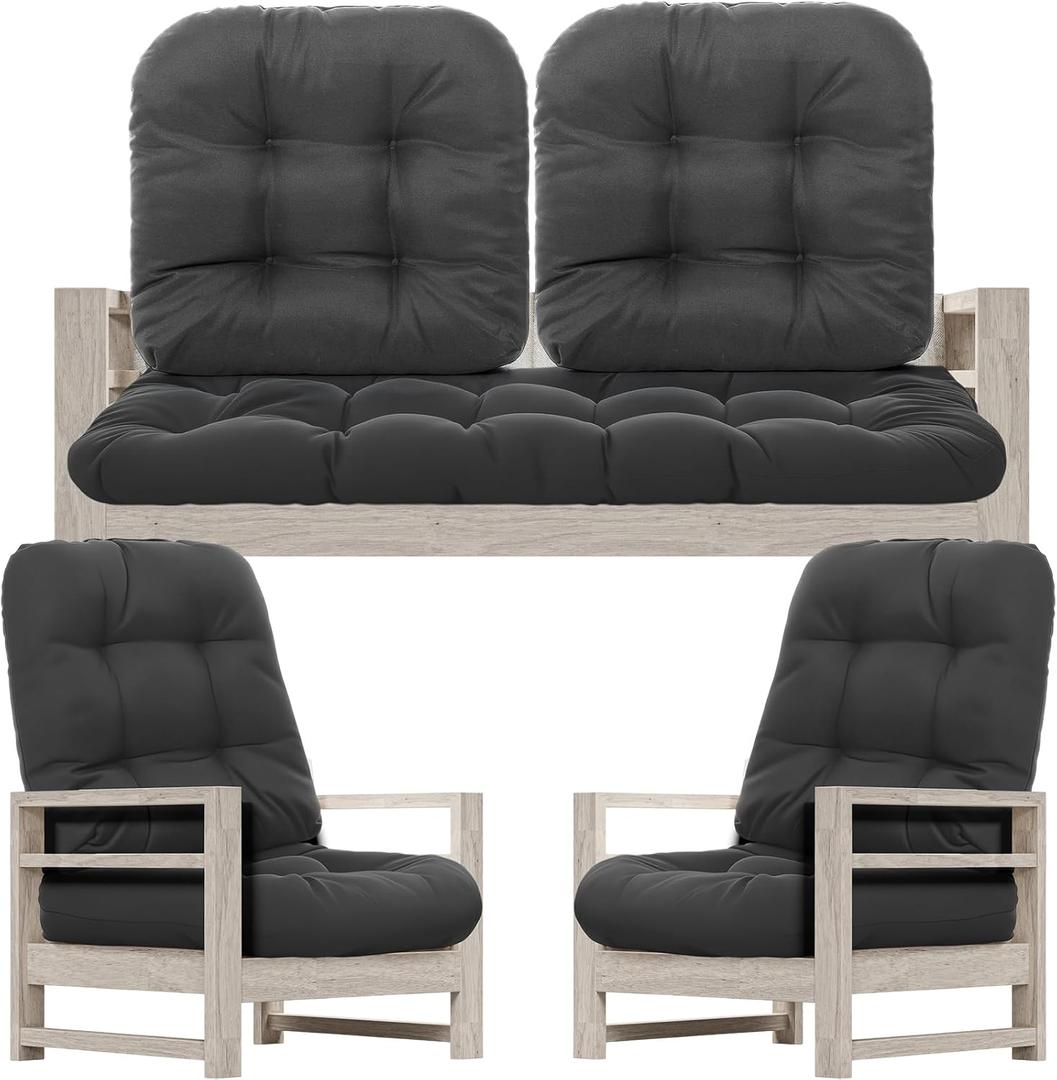 Wenqik 7 Pcs Outdoor Wicker Chair Cushions Set with 1 Loveseat 44 x 19 in Weatherproof & 6 U Shaped Cushions for Wicker Patio Furniture Porch Swing Bench Seat Sofa Couch(Dark Gray)