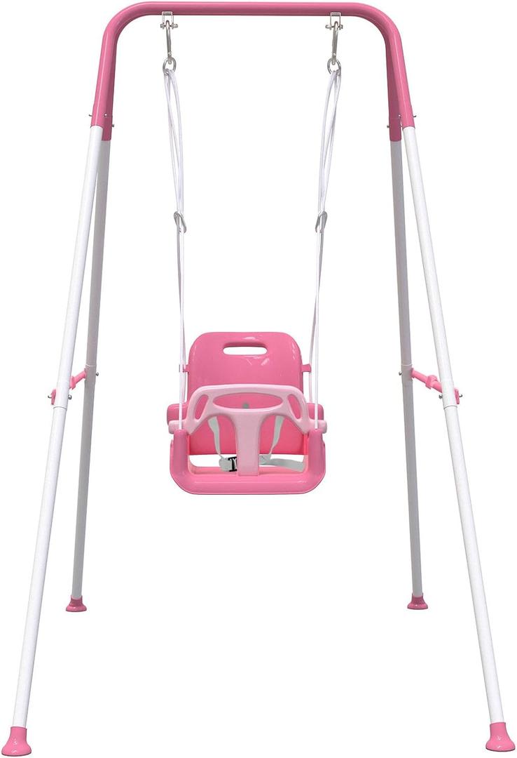 Multifunctional Toddler Swing, Foldable Baby Swing Outdoor & Indoor Use, Easily Installable and Storable Swing Sets for Backyard (Pink)