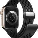 Magnetic Anti Sweat Sport Band/Strap for Apple Watch, Waterproof Breathable Silicone Correas. Para Compatible with iWatch Ultra SE Series 11/10/9/8/7/6/5/4/3/2/1,For Women Men, 38mm 40mm 41mm 42mm Black