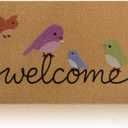 Yinhua Colorful Birds Coir Door Mat, Heavy Duty Welcome Mat with Non-Slip Rubber Backing, Low Pile Front Door Mats for Outside Entrance, Natural Entry Mats Coconut Fiber Surface for Porch 17"x30"