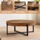 31.29" Modern Retro Splicing Round Coffee Table,Fir Wood Table Top with Black Cross Legs Base