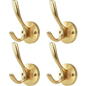 Gold Hooks 4 Pack Towel Hooks Gold Brushed Gold Wall Hooks Heavy Duty Metal Coat Hooks for Hanging Coats and Hat Hooks Wall Mounted Towel Hook for Bathrooms Color Varies by Lighting See Images
