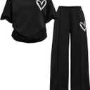 SOLY HUX Girl's Sweatsuit Short Sleeve T Shirts and Sweatpants Streetwear Summer Clothes 2 Piece, 8Y