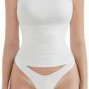 SUUKSESS Women Sexy Mesh Sheer Sleeveless Crop Tank Tops Double Lined Fitted Mock Turtle Neck Ruched Going Out Tops(Snow White, XL)