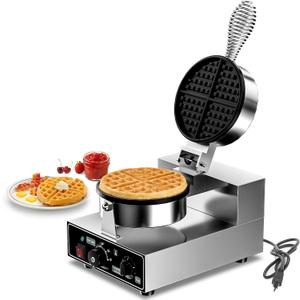 Commercial Waffle Maker, 1300W Stainless Steel Waffle Baker Machine, 50-300C(120-570), Nonstick, for Catering, Restaurant, Snack Stand, Perfect for Iftar, CE Certified