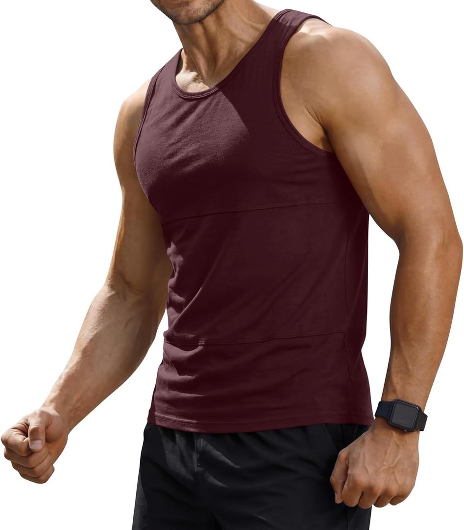 Riyiper Mens Compression Tank Top Sleeveless Slim Fit Undershirt Workout Athletic Base Layer Running Gym Tight Shirt(Wine Red, Small)