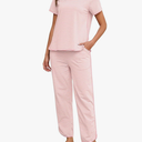 Womens Pajama Sets Cotton 2 Piece Lounge Set Stripe Short Sleeve Pj Set Comfy Loungewear Sleepwear with Pockets, Size Large