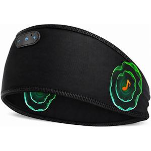 Bamboo Cotton Sleep Headphones,Ultra-Soft Wireless Headband Bluetooth for Side Sleepers, with 14H Playtime & Bluetooth 5.4, 4-in-1 Music Sleep Earphones for side sleeping(Black)