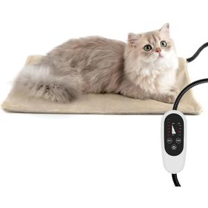 NICREW Cat Heating Pad, Temperature Adjustable Heated Cat Bed with Auto Shut Off Timer, Indoor Pet Heated Bed Mat for Small Dogs, 17.7 x 15.7 Inches, 55W (Khaki)