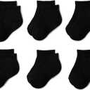 Amazon Essentials Unisex Kids' Athletic Ankle Sport Socks, Zone Cushioning, Arch Support, 6 Pairs, Black, Large (8-12 Years)