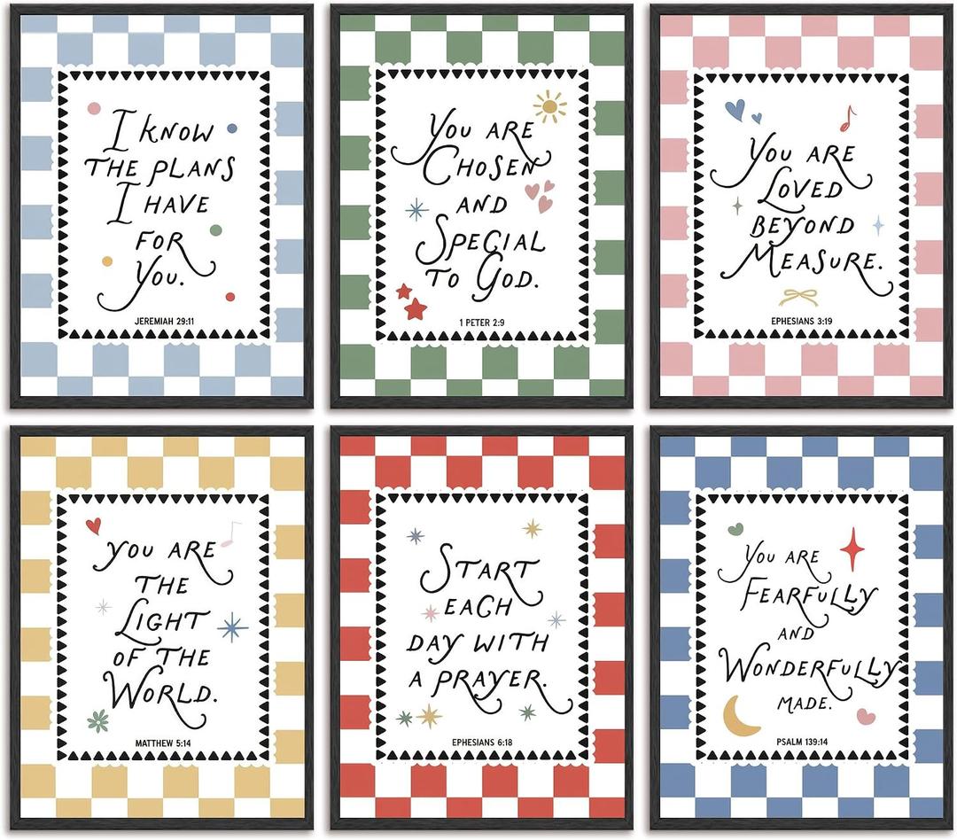 2 x 6pcs Colorful Bible Verse Canvas Wall Art Christian Boy Education Posters Prints Children'S Bible Inspirational Quote Wall Decor Pictures for Nursery Kids Bedroom Classroom Home Decoration Unframed, 10"L x 8"W