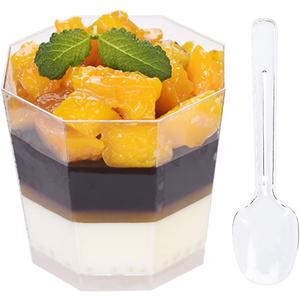 Foraineam 100 Pack 5.4 oz. Clear Plastic Dessert Cups with 100 Spoons Disposable Reusable Appetizer Cups Serving Bowl for Parties, Weddings and More