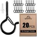 ADIIL 20 PCS Q Hanger Hooks with Safety Buckle, Windproof Screw Hooks for Hanging Outdoor String Lights, Plants, Christmas Patio Lights, 2.2 Inches, Black