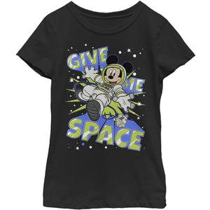 Disney Characters Spacey Mickey Girl's Solid Crew Tee (X-Large, Black)