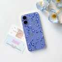 NITITOP Compatible with iPhone 16 Case Cute Clear Flower Floral Artistic Design for Women Girls Stylish Slim Soft TPU Shockproof Protective Girly Phone Cover - Blue