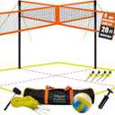 Zdgao 14 ft/20 ft 4-Way Volleyball and Badminton Combo Net with Soft Volleyball, Rubber Hammer and Carry Bag, Adjustable Height Four Square Volleyball Game Set for Backyard and Beach