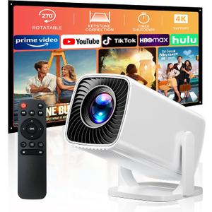Mini Projector with 4K Support, Portable Projector with Electric Focus & Keystone, 270 Rotatable Stand, Short Throw Home & Outdoor Movie Projector Compatible with TV Stick, Phone & Laptop