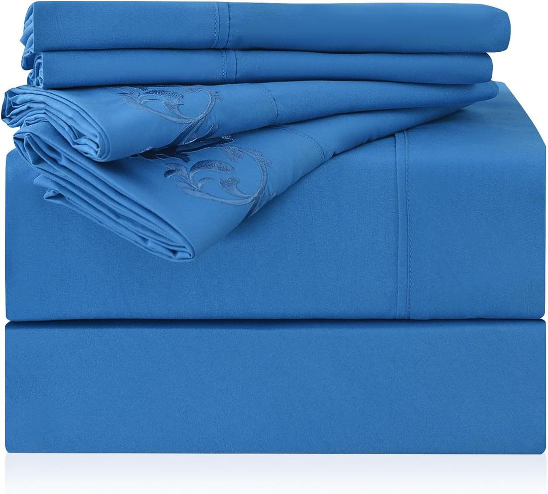 LONAVA Twin XL Size Sheet Set - 4 Piece Hotel Luxury Wrinkle-Free Microfiber Sheet, Oeko-TEX Certified, Breathable & Elastic, 16" Deep Pockets, Royal Blue