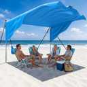 MoKo Beach Shade Canopy, 100 Sq.Ft. Wind-Supported Sunshade Sail for 4-6 People, Lightweight Easy Setup Beach Tent with UPF 50+ Sun Protection for Family Travel Coastal Trips, Blue