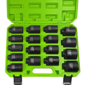SUNHZMCKP 1/2" Drive Deep Impact Socket Set 17-Piece, Spindle 6 Point Axle Nut Sockets Set, Standard SAE (1-1/4-Inch to 1-3/4-Inch) and Metric (29mm - 38mm) Large Socket, CR-MO, Impact Grade