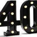 Pooqla Decorative Led Light Up Number Letters, Black Plastic Marquee Number Lights Sign for 40th Birthday Party Wedding Decor Battery Operated Black Number 40 (8.86 in)