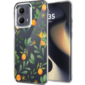 Unov Case Compatible with Motorola Moto Edge 5G 2024 Clear Citrus Flavors Orange Flower Floral Girly Women Embossed Pattern Design Soft TPU Shock Absorption Slim Protective Back Cover