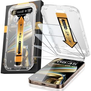 MRGLAS 4-Pack TOP 9H+ Glass for iPhone 15 Pro Screen Protector [Auto Alignment Kit] [10X Military Protection] UNBREAK Tempered Glass Flim for iPhone 15 Pro 6.1 inch Longest Durable Case-Friendly (Transparency)