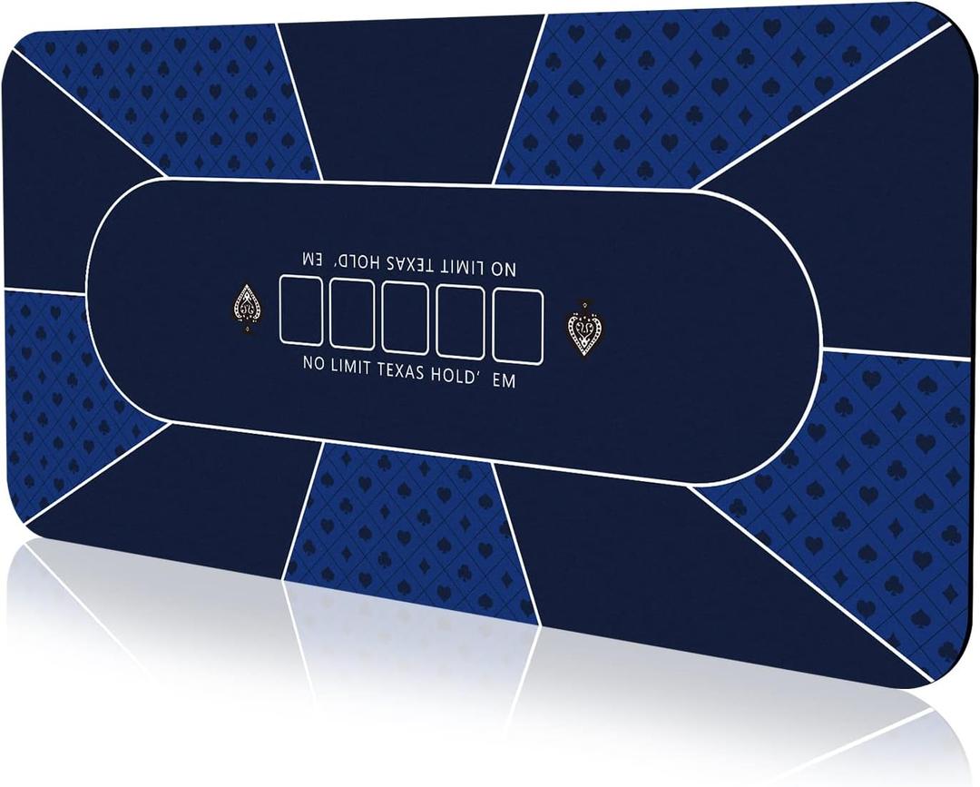 70 x 35 Inch Poker Mat, 8 Players Texas Hold'em Poker Rubber Mat Poker Topper for Tables, Folding Portable Poker Table Top Layout w/Carrying Bag for Poker Games, Blackjack, Casino (70 x 35 Inch-Blue)