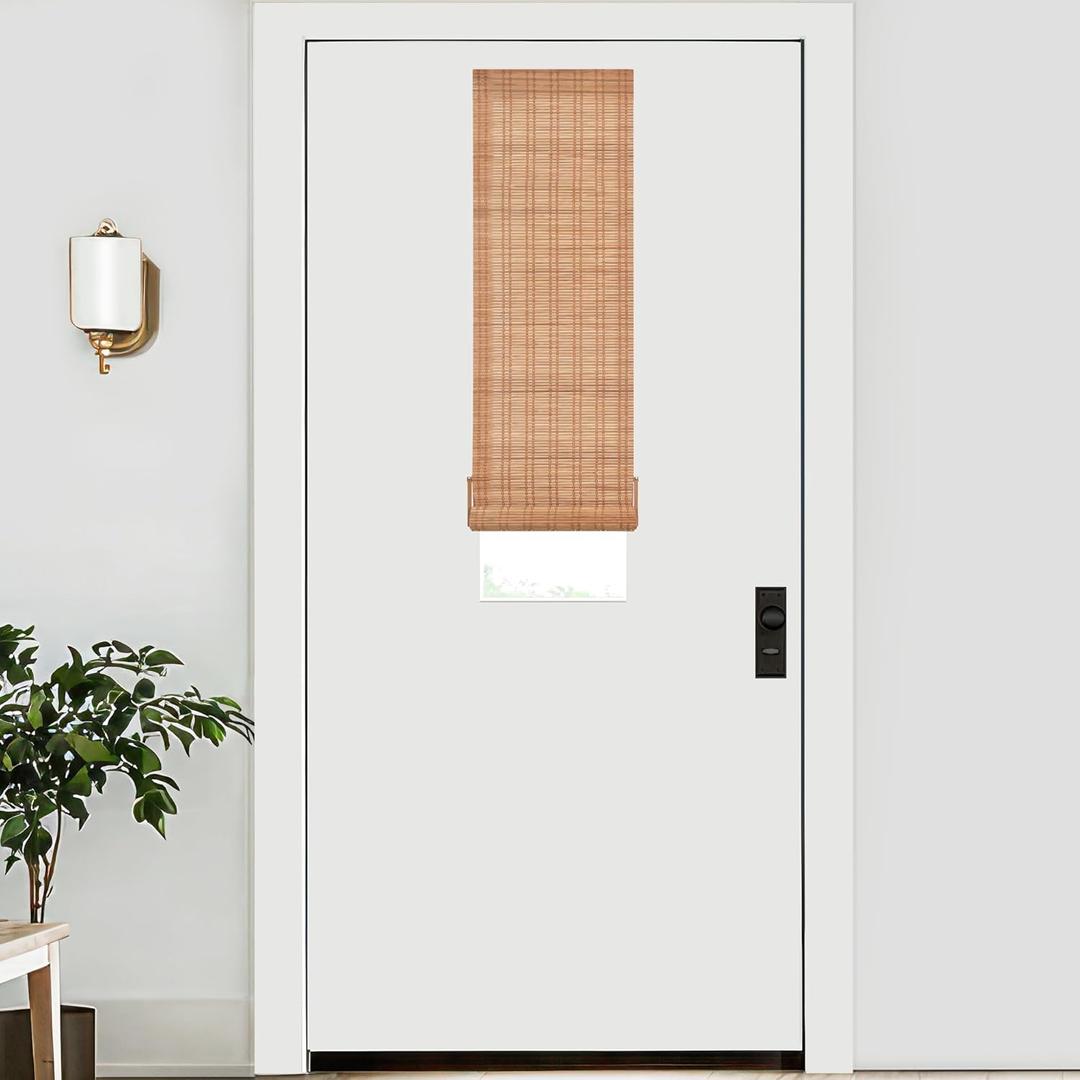 LazBlinds No Tools No Drill Bamboo Roller Shades, Cordless Bamboo Blinds, Light Filtering Roll Up Blinds for Windows, French Door, Porch or Patio, 12'' W x 40'' H, Ceylon Light Russet