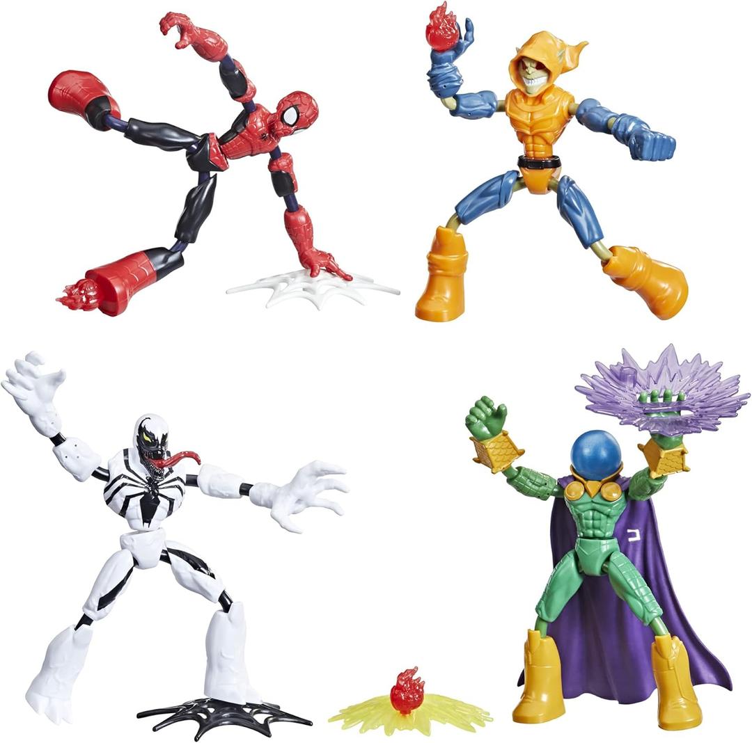 Spider-Man Marvel Bend and Flex Action Figure Toy, and Anti-Venom Vs. Marvel's Mysterio and Hobgoblin, Frustration Free Packaging, Multicolor, 4 Count (Pack of 1) with Accessories