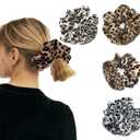 Leopard Print Hair Accessories Bundle - Ring, Elastic Band, Head Flower, Hair Rope for Women or Girls (Pack of 4)