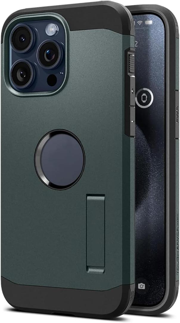 Magnetic Case for iPhone 15 Pro Max/15 Pro/15 Plus/15, Logo View, Slim Tough Pocket Friendly Shockproof Cover with Invisible Stand,Green,15ProMax