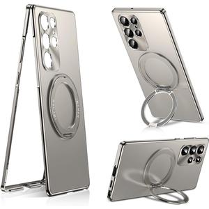 IMCHEN for Samsung Galaxy S24 Ultra Metal Case with 360 Rotating Ring Stand - Refined Protection and Versatility, Titanium