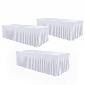 WJWHQ 3 Pack White Spandex Tablecloths, Stretch Fitted 6ft Table Cover (120 Inch) with Skirt, Wrinkle Free for Weddings, Parties, Banquets, Dining Fits 6 Foot Rectangle Tables