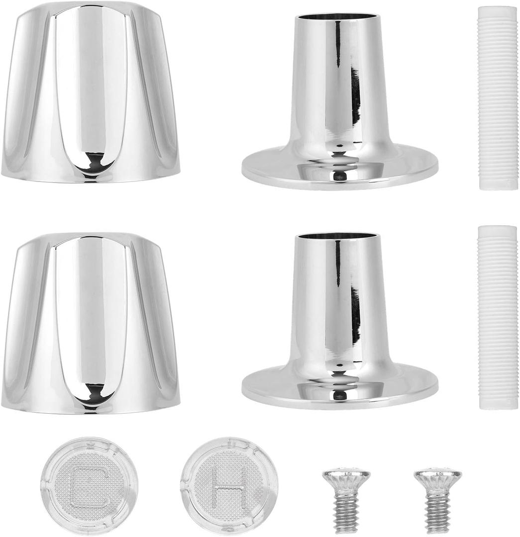 Penitue Shower Knobs Replacement Kit 2 Piece, Matte Shower Hot and Cold Tub Knobs Include Base Connectors Screws Bathtub Faucet Handle Remodel Trim Kit Compatible with Pfister Verve (Silver)