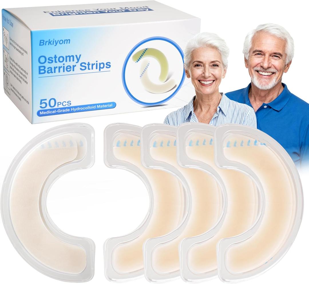 50 PCS Elastic Ostomy Barrier Strips, Medical Hydrocolloid Colostomy Supplies, Skin Adhesive Ostomy Barrier Strips for Colostomy Bags, Latex Free Hydrocolloid, Blue Tab Design Easy to Tear