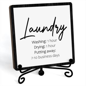 Laundry Room Desk Decor, Laundry Sign, Desk Decorations For Laundry Room, Farmhouse Funny Laundry Shelf Decor, Rustic Wooden Plaque With Stand (C07)